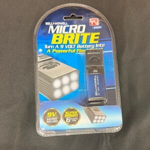 Bell + Howell Micro Brite Flashlight turn a 9 volt battery into a powerful light